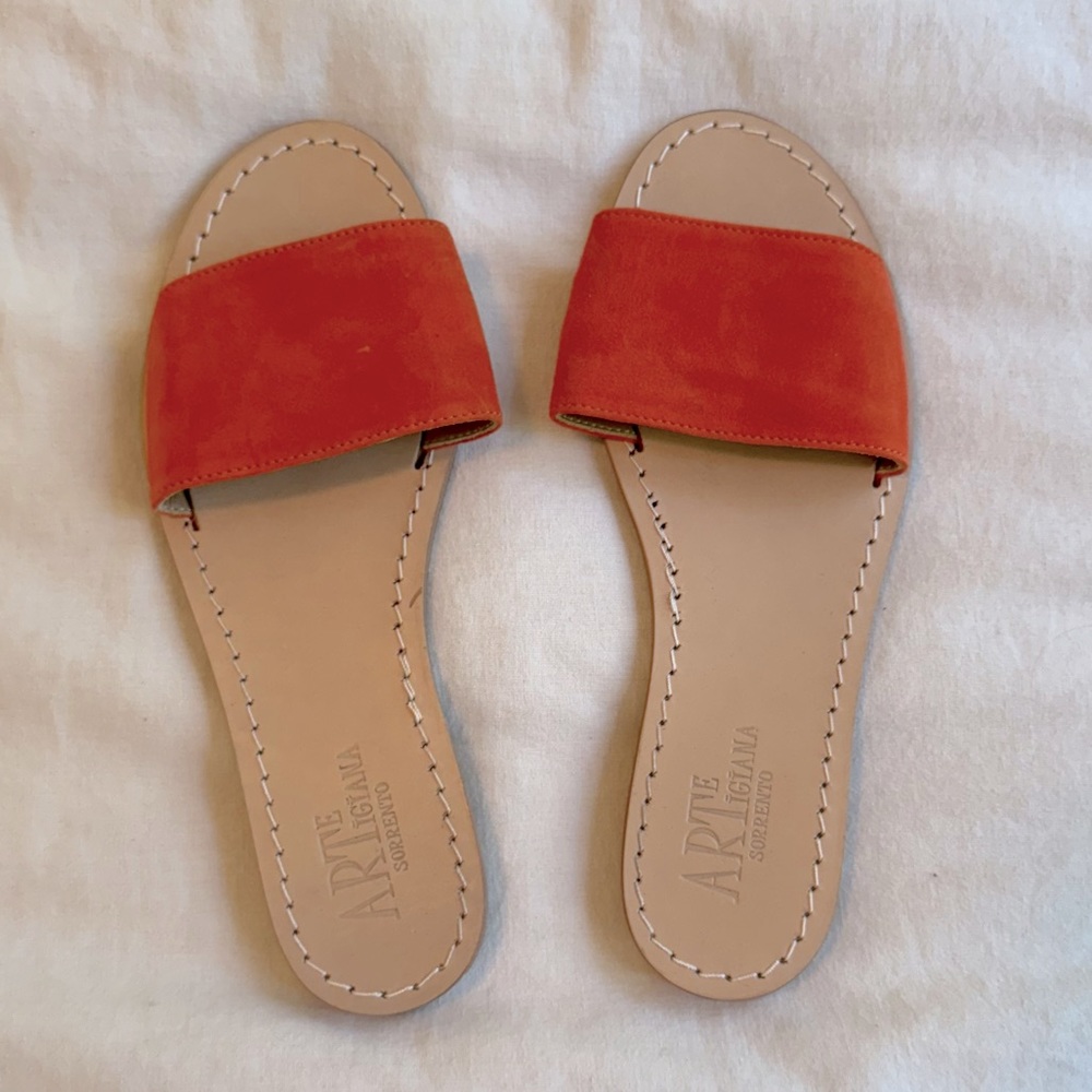 Italian Leather Orange Slipper Sandal Size 40 / women’s 8-9